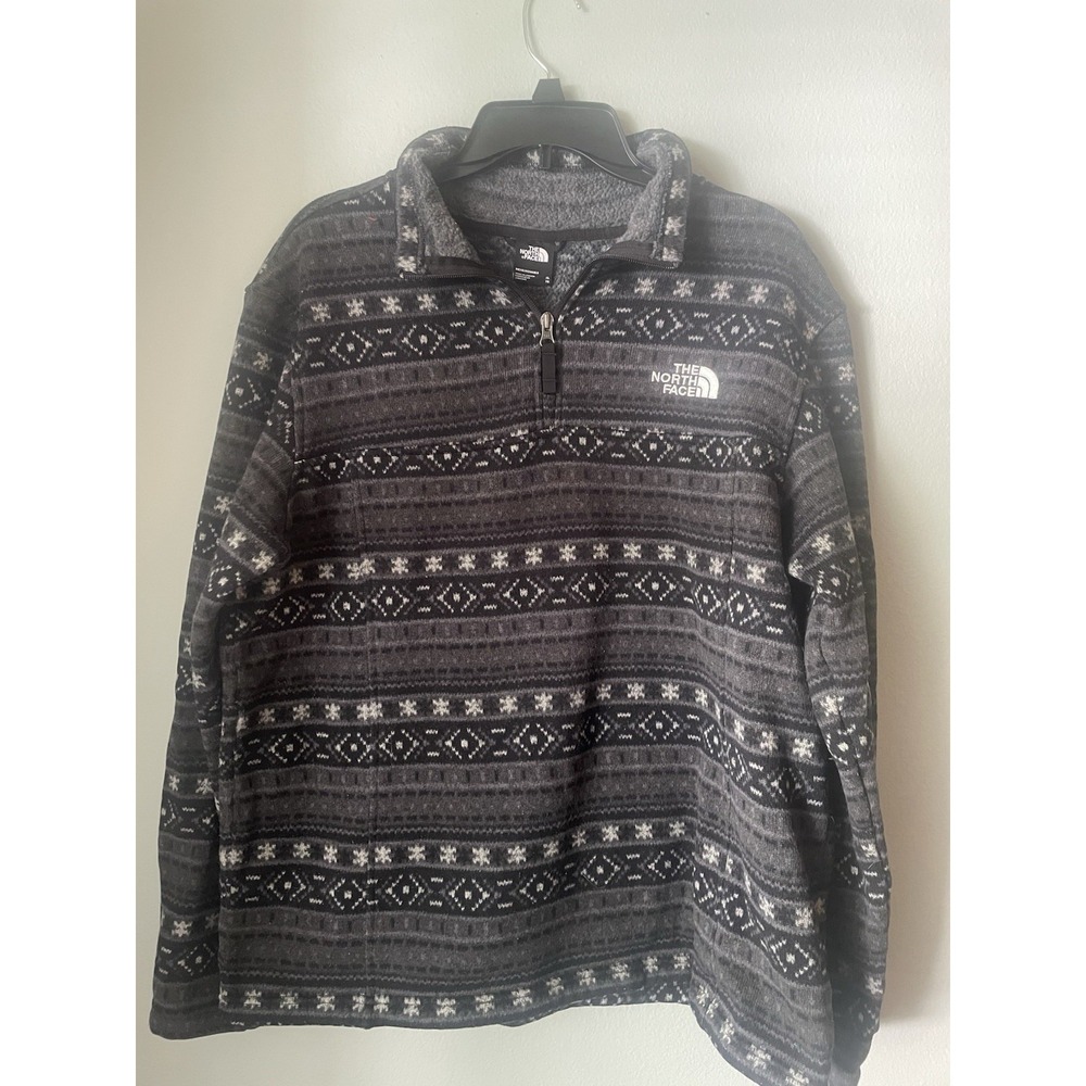 The North Face 1/4 Zip Sweater Men's X-Large Gray Fair Isle Nordic Aztec Hiking‎